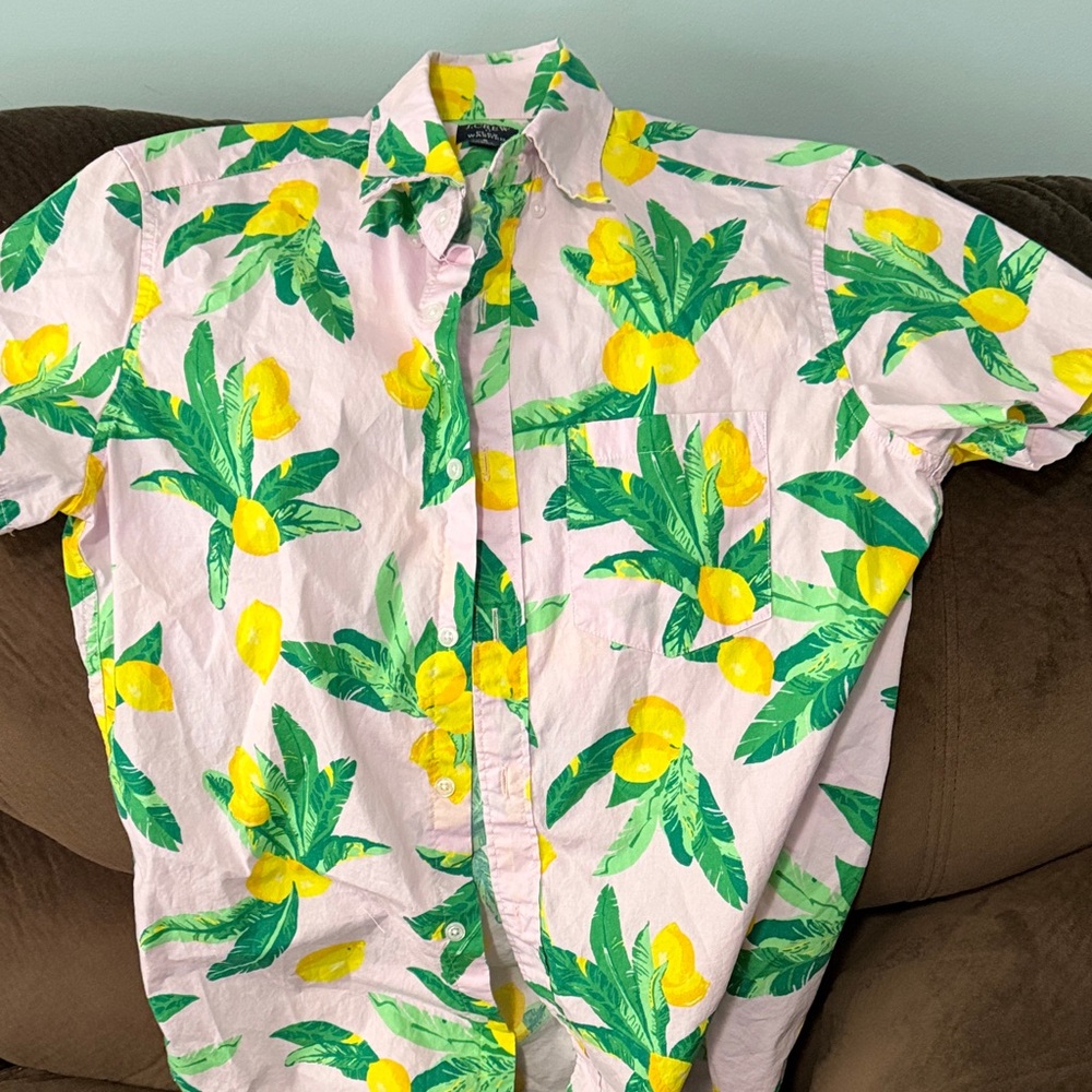 J. Crew Factory Lemon Print Shirt - Pink and Green